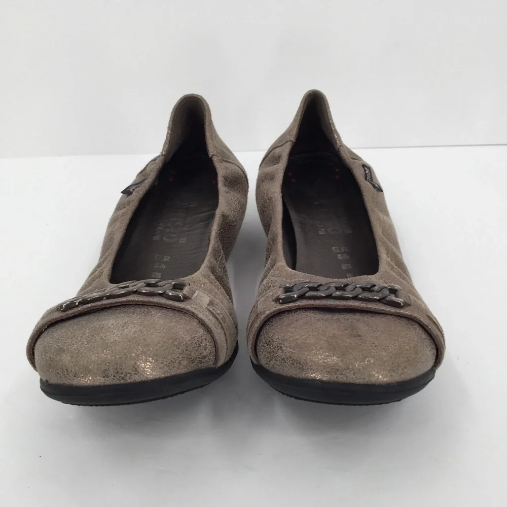 Mephisto Alison shoe crackle leather ballet flat comfort bronze chain 8